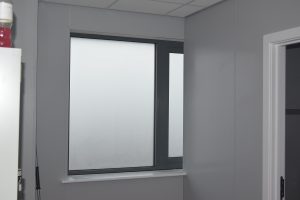 Frosted privacy film fully installed in ladies toilets