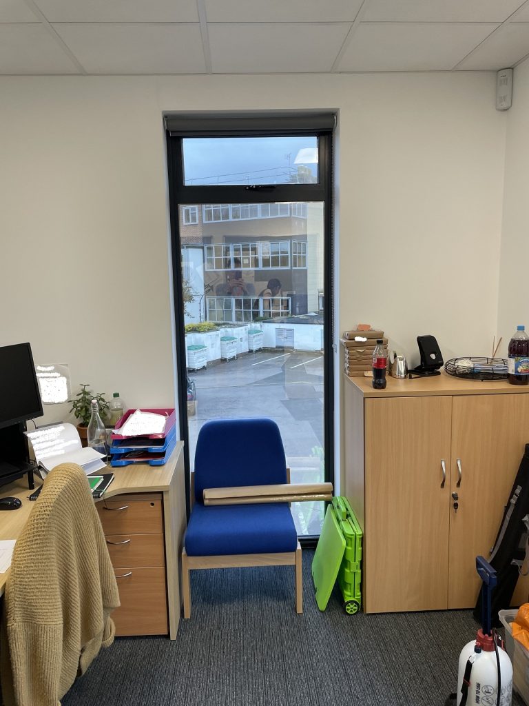 Staff office smaller bank of windows completed