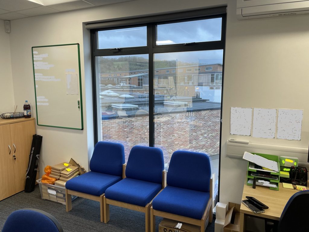 Part of staff office window film installation completed