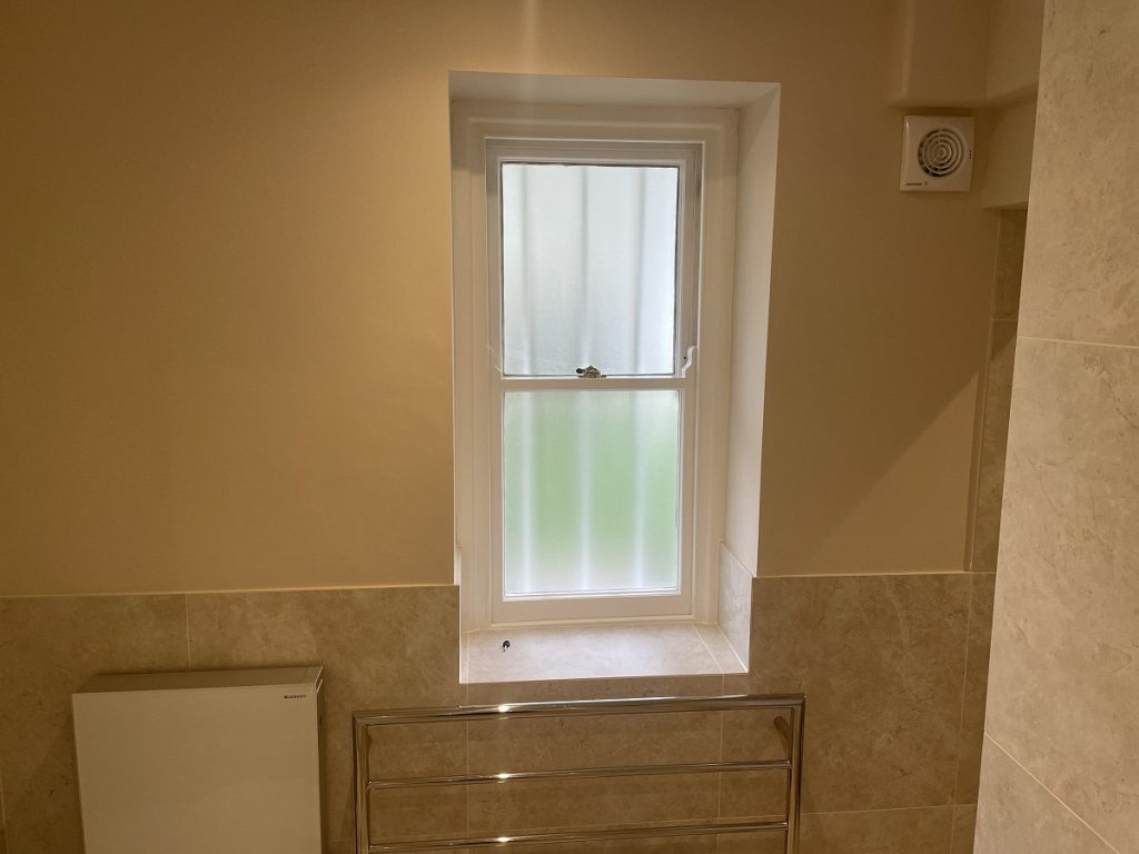 Opal frosted window film in a bathroom