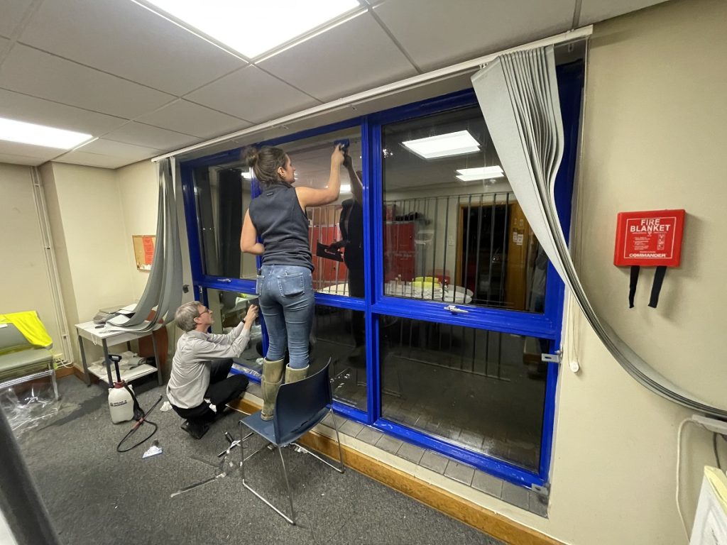Energy Saving Window Film being installed in the canteen inside view